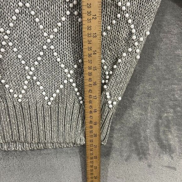 Vintage 80s Basilio M. Pearl Beaded Knit Sweater Long Sleeve Gray Gannycore Sz L - Picture 7 of 7